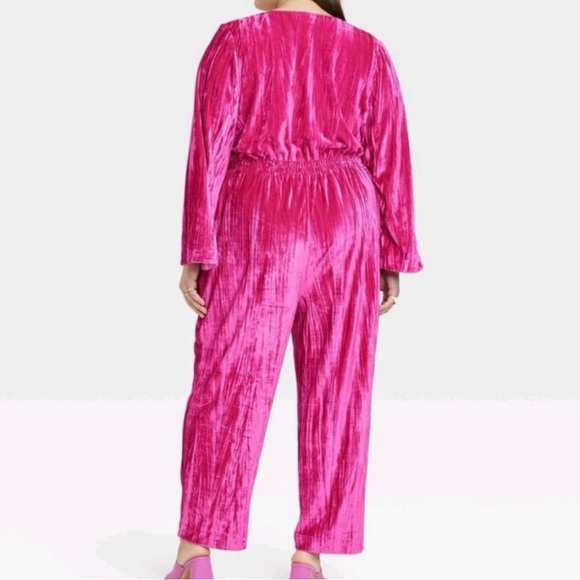 NWOT A New Day Velvet Hot Pink Long Sleeve Velour Jumpsuit Plus Size XXL - Picture 5 of 11